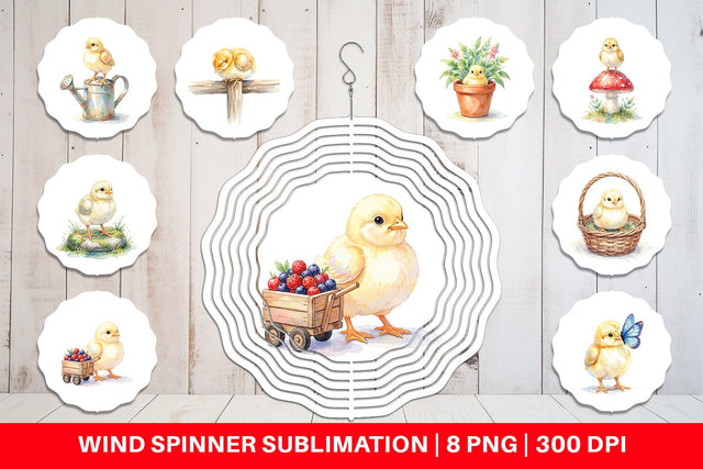 Wind Spinner Watercolor Rustic Garden Easter Chicks Sublimation artnoy 