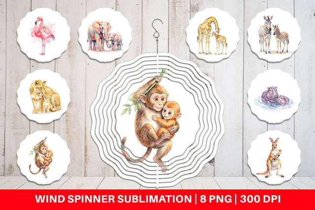Wind Spinner Watercolor Safari Mom And Baby Animal Sublimation artnoy 