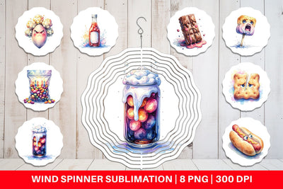 Wind Spinner Watercolor Sarcastic Camp Food Snacks Sublimation artnoy 