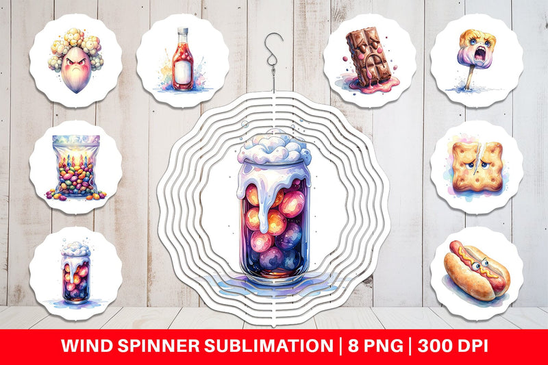Wind Spinner Watercolor Sarcastic Camp Food Snacks Sublimation artnoy 