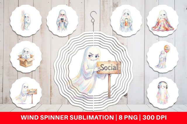 Wind Spinner Watercolor Sarcastic Introvert Ghost Sublimation artnoy 
