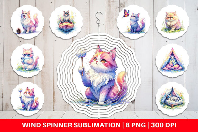 Wind Spinner Watercolor Sassy Sarcastic Camping Cat Sublimation artnoy 
