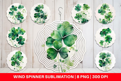 Wind Spinner Watercolor Shamrock Leaves Sublimation artnoy 