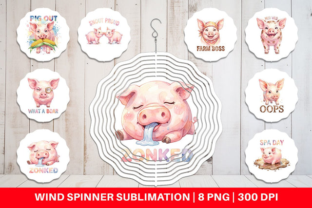 Wind Spinner Watercolor Silly Piggy Muddy Quotes Sublimation artnoy 