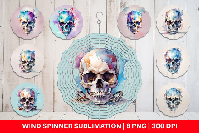 Wind Spinner Watercolor Skull Sublimation artnoy 