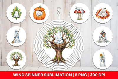 Wind Spinner Watercolor Sleepy Autumn Pumpkin Ghost Sublimation artnoy 