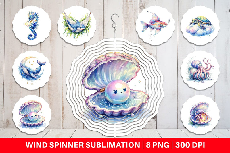 Wind Spinner Watercolor Sleepy Baby Ocean Animals Sublimation artnoy 