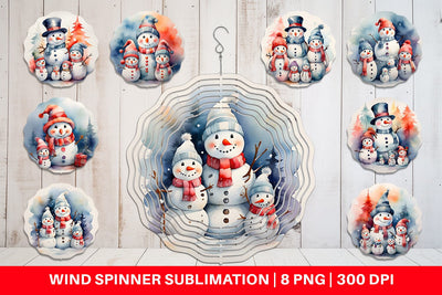 Wind Spinner Watercolor Snowman Family Sublimation artnoy 