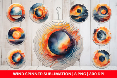 Wind Spinner Watercolor Solar Eclipse Sublimation artnoy 