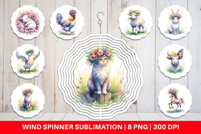 Wind Spinner Watercolor Spring Farmyard Flower Art Sublimation artnoy 