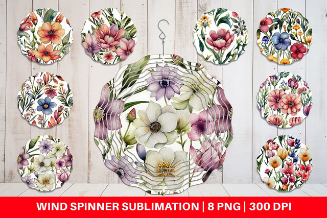 Wind Spinner Watercolor Spring Floral Sublimation artnoy 