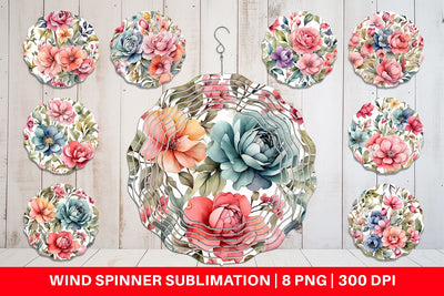 Wind Spinner Watercolor Spring Flower Sublimation artnoy 