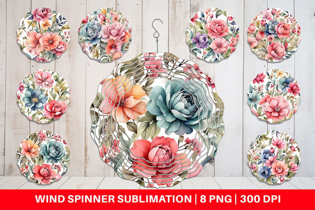 Wind Spinner Watercolor Spring Flower Sublimation artnoy 