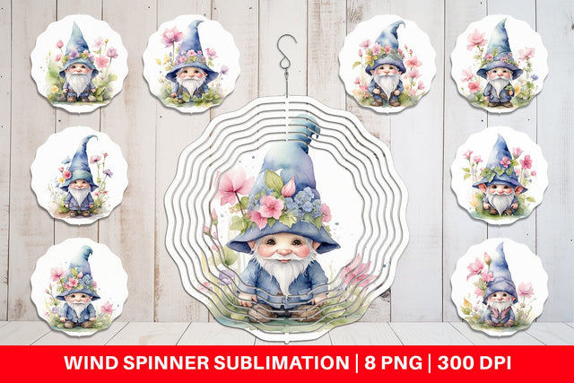 Wind Spinner Watercolor Spring Gnome Sublimation artnoy 