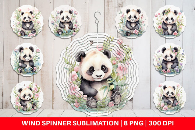 Wind Spinner Watercolor Spring Panda Sublimation artnoy 