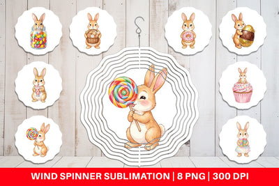 Wind Spinner Watercolor Sweet Candy Easter Bunny Sublimation artnoy 