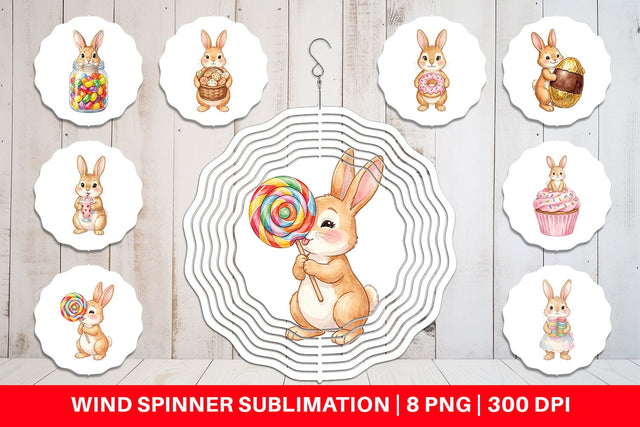Wind Spinner Watercolor Sweet Candy Easter Bunny Sublimation artnoy 
