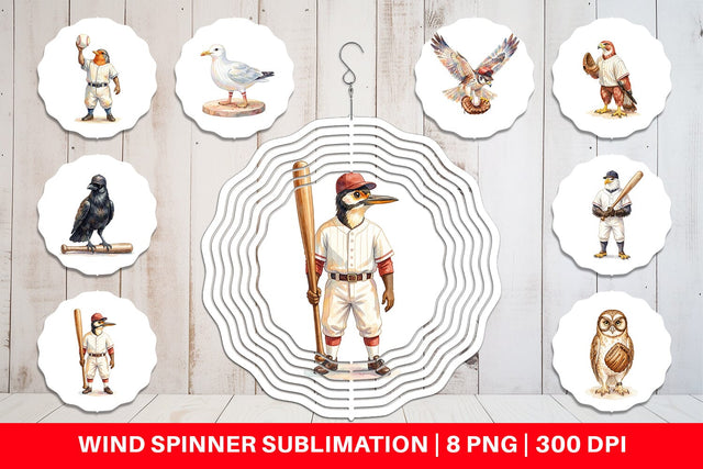 Wind Spinner Watercolor Vintage Bird Baseball Sublimation artnoy 