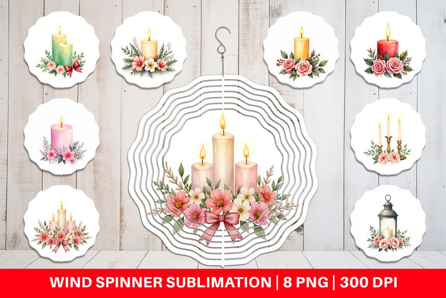 Wind Spinner Watercolor Vintage Christmas Candles Sublimation artnoy 