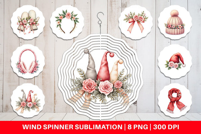 Wind Spinner Watercolor Vintage Christmas Hats Sublimation artnoy 
