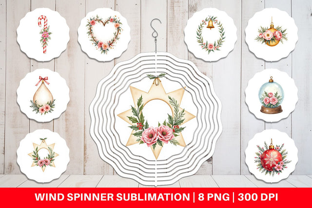 Wind Spinner Watercolor Vintage Christmas Ornaments Sublimation artnoy 
