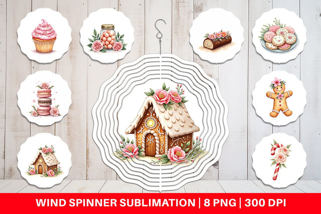 Wind Spinner Watercolor Vintage Christmas Treats Sublimation artnoy 