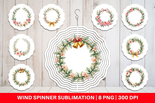 Wind Spinner Watercolor Vintage Christmas Wreaths Sublimation artnoy 
