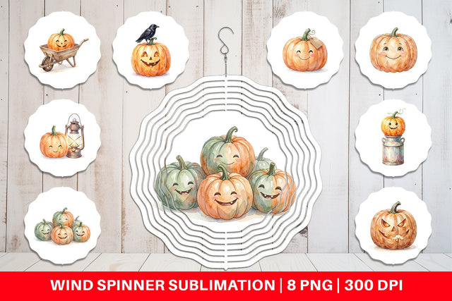 Wind Spinner Watercolor Vintage Farmhouse Pumpkin Sublimation artnoy 
