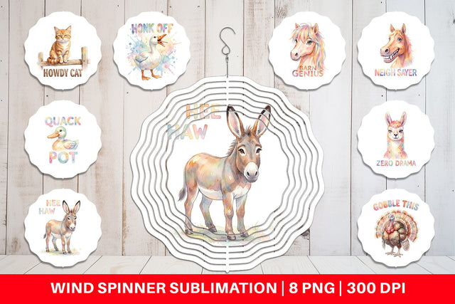 Wind Spinner Watercolor Wacky Barnyard Animal Quotes Sublimation artnoy 