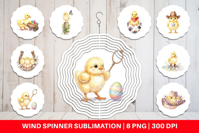 Wind Spinner Watercolor Western Chick And Duckling Art Sublimation artnoy 