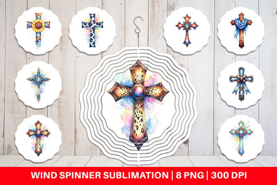 Wind Spinner Watercolor Western Cross Sublimation artnoy 