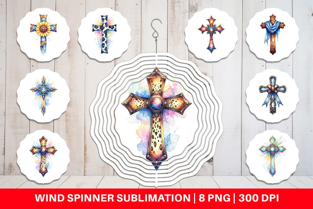 Wind Spinner Watercolor Western Cross Sublimation artnoy 