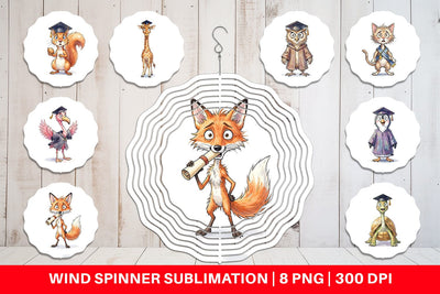 Wind Spinner Watercolor Whimsical Animal Graduates Sublimation artnoy 