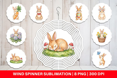 Wind Spinner Watercolor Whimsical Spring Bunny Art Sublimation artnoy 