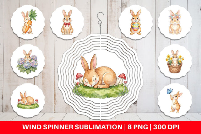 Wind Spinner Watercolor Whimsical Spring Bunny Art Sublimation artnoy 