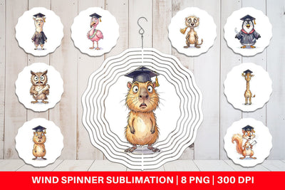 Wind Spinner Watercolor Wild Animal Graduation Party Sublimation artnoy 