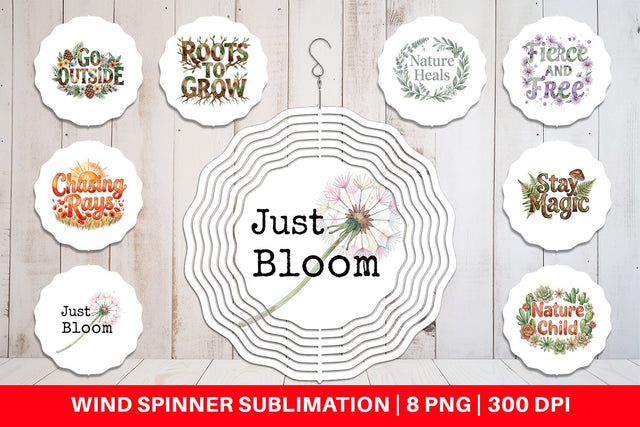 Wind Spinner Watercolor Wildflower Boho Growth Quote Sublimation artnoy 