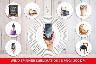 Wind Spinner Watercolor Witchy Coffee Shop Sublimation artnoy 