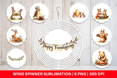 Wind Spinner Watercolor Woodland Friendsgiving Sublimation artnoy 