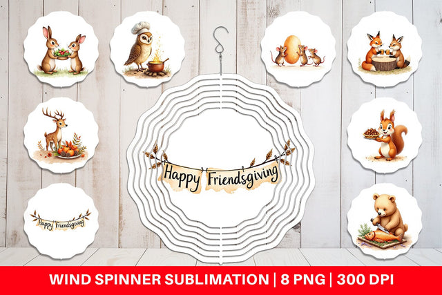 Wind Spinner Watercolor Woodland Friendsgiving Sublimation artnoy 
