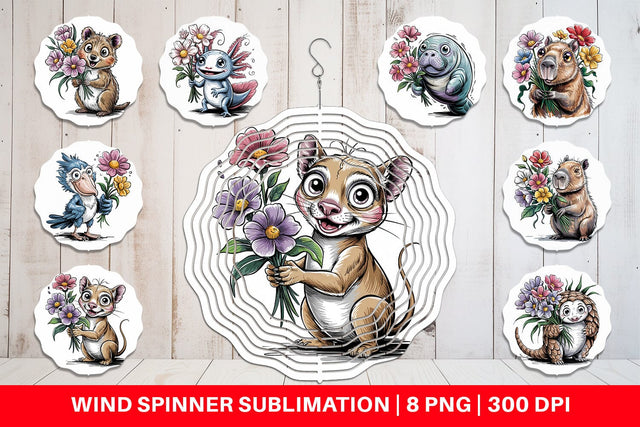 Wind Spinner Whimsical Animal Bouquet Sublimation artnoy 