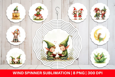 Wind Spinner Whimsical Christmas Elves Sublimation artnoy 