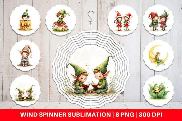 Wind Spinner Whimsical Christmas Elves Sublimation artnoy 