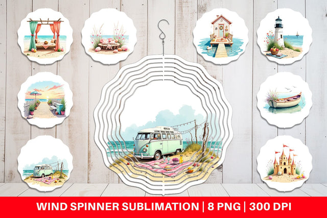 Wind Spinner Whimsical Coastal Escape Sublimation artnoy 