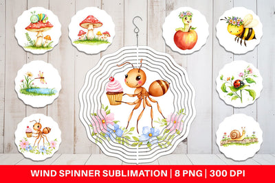 Wind Spinner Whimsical Garden Creatures Sublimation artnoy 