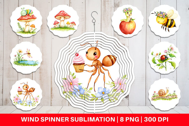 Wind Spinner Whimsical Garden Creatures Sublimation artnoy 