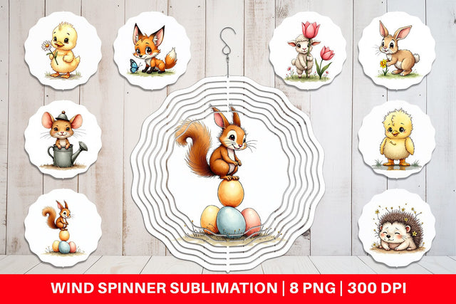 Wind Spinner Whimsical Spring Critters Sketch & Watercolor Sublimation artnoy 