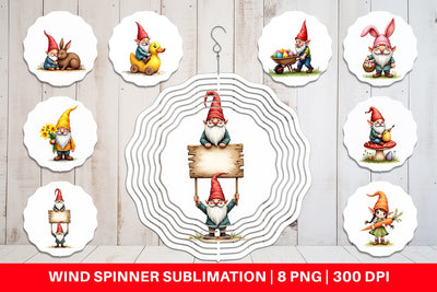 Wind Spinner Whimsical Spring Garden Gnomes Easter Sublimation artnoy 