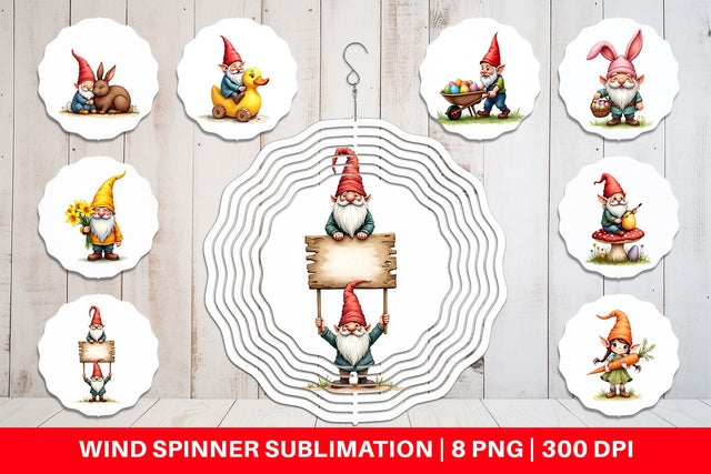 Wind Spinner Whimsical Spring Garden Gnomes Easter Sublimation artnoy 