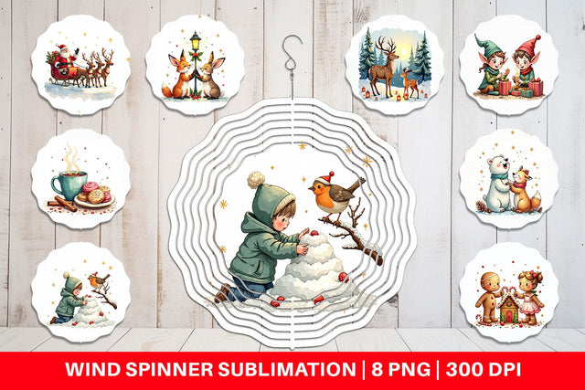 Wind Spinner Whimsical Watercolor Christmas Sublimation artnoy 